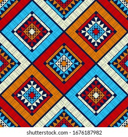 Design with manual hatching. Ethnic boho ornament. Seamless pattern. Tribal motif. Vector illustration for web design or print.