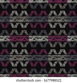 Design with manual hatching. Ethnic boho ornament. Seamless pattern. Tribal motif. Vector illustration for web design or print.
