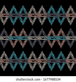 Design with manual hatching. Ethnic boho ornament. Seamless pattern. Tribal motif. Vector illustration for web design or print.