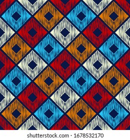 Design with manual hatching. Ethnic boho ornament. Seamless pattern. Tribal motif. Vector illustration for web design or print.