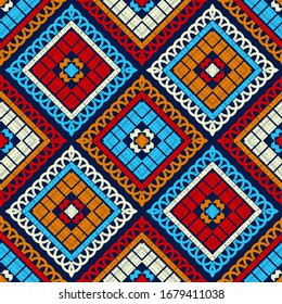 Diseño con sombreado manual. Ornamento étnico boho. Patrón sin problemas. Motivo tribal. Ilustración vectorial para diseño web o impresión.