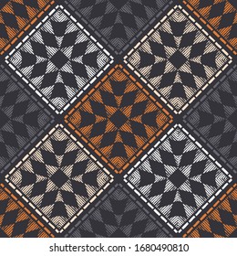 Design with manual hatching. Ethnic boho ornament. Seamless pattern. Tribal motif. Vector illustration for web design or print.