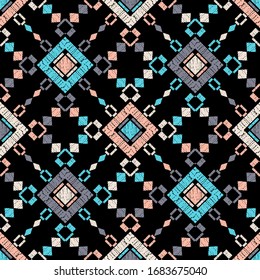 Design with manual hatching. Ethnic boho ornament. Seamless background. Tribal motif. Vector illustration for web design or print.