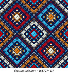 Design with manual hatching. Ethnic boho ornament. Seamless pattern. Tribal motif. Vector illustration for web design or print.