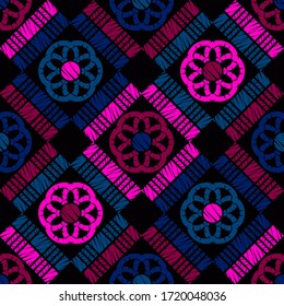 Design with manual hatching. Ethnic boho ornament. Seamless background. Tribal motif. Vector illustration for web design or print.