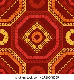 Design with manual hatching. Ethnic boho ornament. Seamless background. Tribal motif. Vector illustration for web design or print.