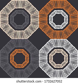 Design with manual hatching. Ethnic boho ornament. Seamless background. Tribal motif. Vector illustration for web design or print.