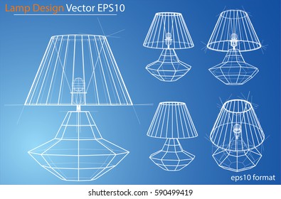 Design and manufacture of home lamps. Wire-frame style. Perspective Blueprint. 3D Rendering Vector Illustration. EPS10 format