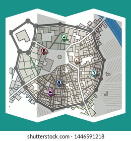 design map city gps with navigation pins