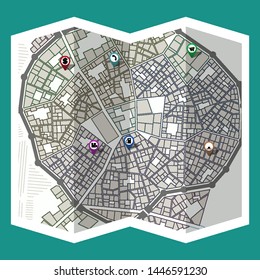 design map city gps with navigation pins