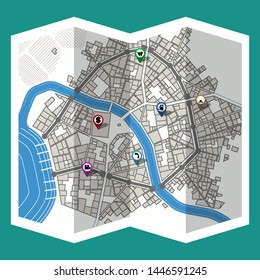 design map city gps with navigation pins