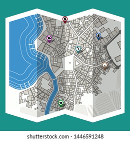 design map city gps with navigation pins