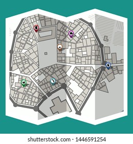 design map city gps with navigation pins