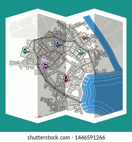 design map city gps with navigation pins