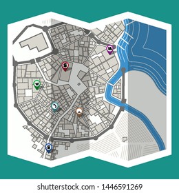 design map city gps with navigation pins
