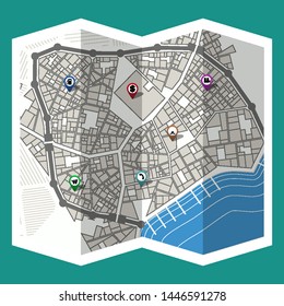 design map city gps with navigation pins