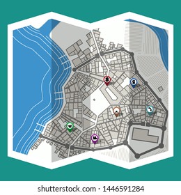 design map city gps with navigation pins