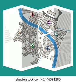 design map city gps with navigation pins