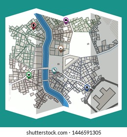 design map city gps with navigation pins