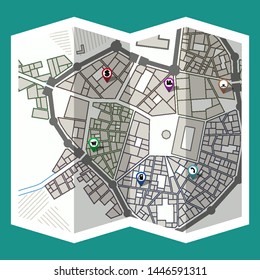 design map city gps with navigation pins
