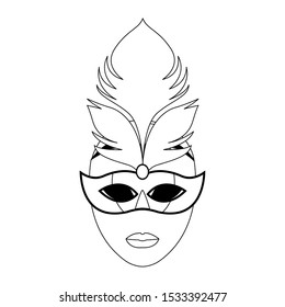 Design of mardi gras mask with feathers icon over white background, vector illustration