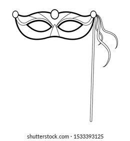 Design of mardi gras mask on stick icon over white background, vector illustration