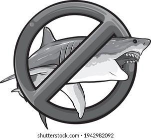 design of Marine predator, the shark on the background of the prohibitory sign