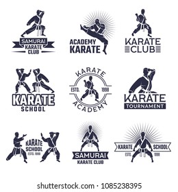 Design of martial sport labels set. Monochrome badges set isolate on white