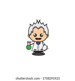 a design mascot of scientists who was holding a bottle filled with a chemical liquid