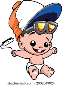 Design mascot vector hip hop baby with rollbrush on the right hand