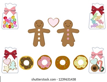 Design materials for baked goods.
clip art of gingerbread man.
Candy and gingerbread man's collection of materials.