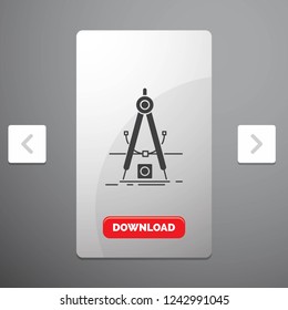 Design, measure, product, refinement, Development Glyph Icon in Carousal Pagination Slider Design & Red Download Button