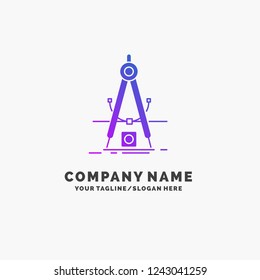 Design, measure, product, refinement, Development Purple Business Logo Template. Place for Tagline.