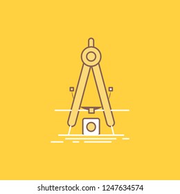 Design, measure, product, refinement, Development Flat Line Filled Icon. Beautiful Logo button over yellow background for UI and UX, website or mobile application