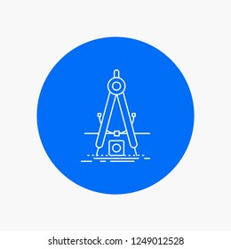 Design, measure, product, refinement, Development White Line Icon in Circle background. vector icon illustration