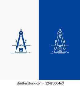 Design, measure, product, refinement, Development Line and Glyph web Button in Blue color Vertical Banner for UI and UX, website or mobile application