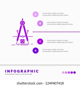 Design, measure, product, refinement, Development Infographics Template for Website and Presentation. GLyph Purple icon infographic style vector illustration.