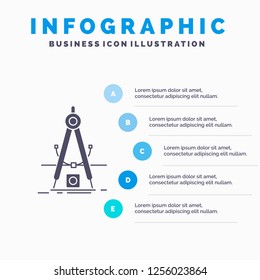 Design, measure, product, refinement, Development Infographics Template for Website and Presentation. GLyph Gray icon with Blue infographic style vector illustration.