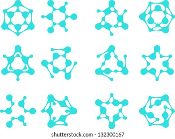 Design medical logo element. Abstract water molecule vector template set. Use in biotechnology, energy, environmental protection, water and electricity equipment, computer science concept icons.