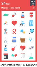 The design of the medicines and health flat icon pack vector illustration, this vector is suitable for icons, logos, illustrations, stickers, books, covers, etc.