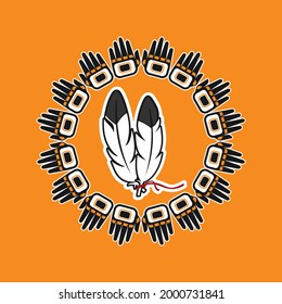 Design of Memorial in tribute to aboriginal children whose remain found in Residential School in Kamloops, Canada. Every Child Matters indigenous sign. Logo Vector Illustration.