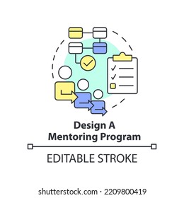 Design Mentoring Program Concept Icon. Successful Coaching Abstract Idea Thin Line Illustration. Establish Guidelines. Isolated Outline Drawing. Editable Stroke. Arial, Myriad Pro-Bold Fonts Used