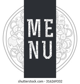 Design menu background doodle of pizza with ingredients. 