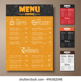 Design a menu for the cafe, a restaurant, coffee shop. Templates with hand drawings, of different colors. Vector illustration. Set