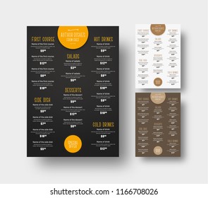 Design menu for cafes and restaurants. Patterns are black, white and brown. Vector illustration. Set