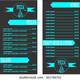 Design menu. Pizza menu. Vector isolated illustration.