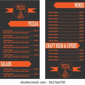 Design-Menü. Pizzaskarte. Vektorgrafik einzeln.