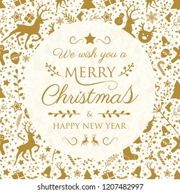 Design of Merry Christmas calligraphy with decorations. Vector.