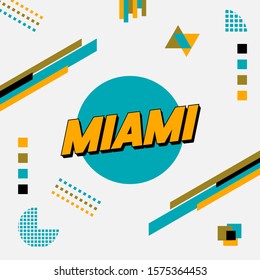 Design of Miami, USA on top of teal circle with modern shapes