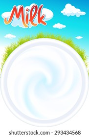 design with milk, grass and sky - vector illustration